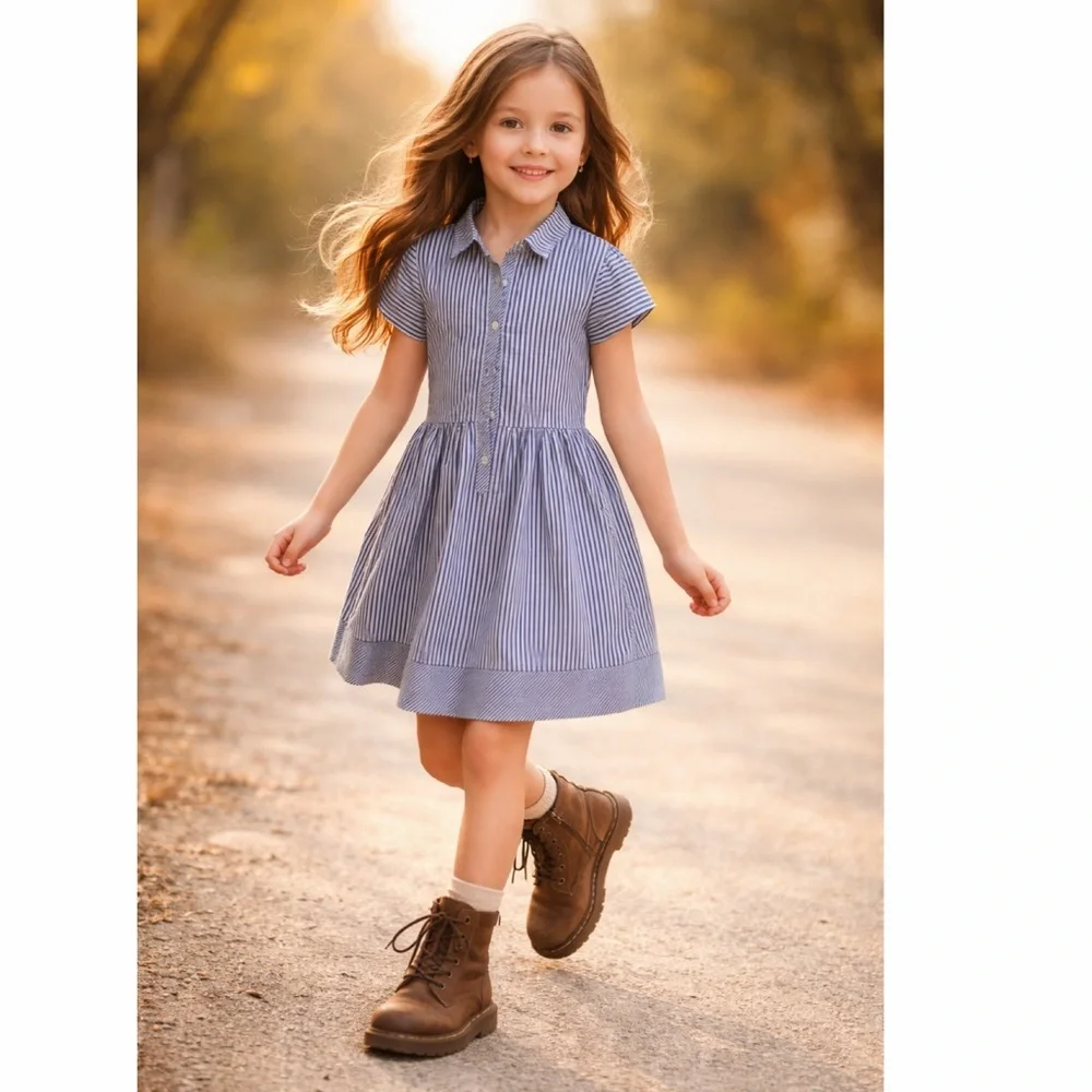 Carter’s Girls Button Shirt Dress Blue‎ Stripe Size 7